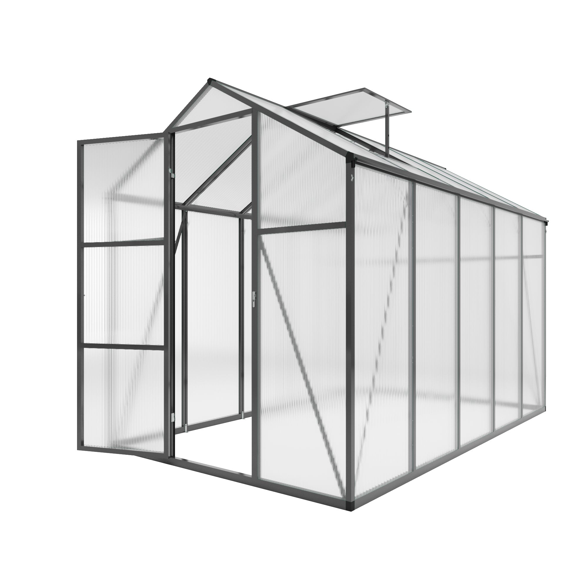 6ft x 10ft Heavy‑Duty Aluminum Walk‑In Greenhouse — Wind‑Resistant Polycarbonate Panels with Raised Base & Drainage System Black