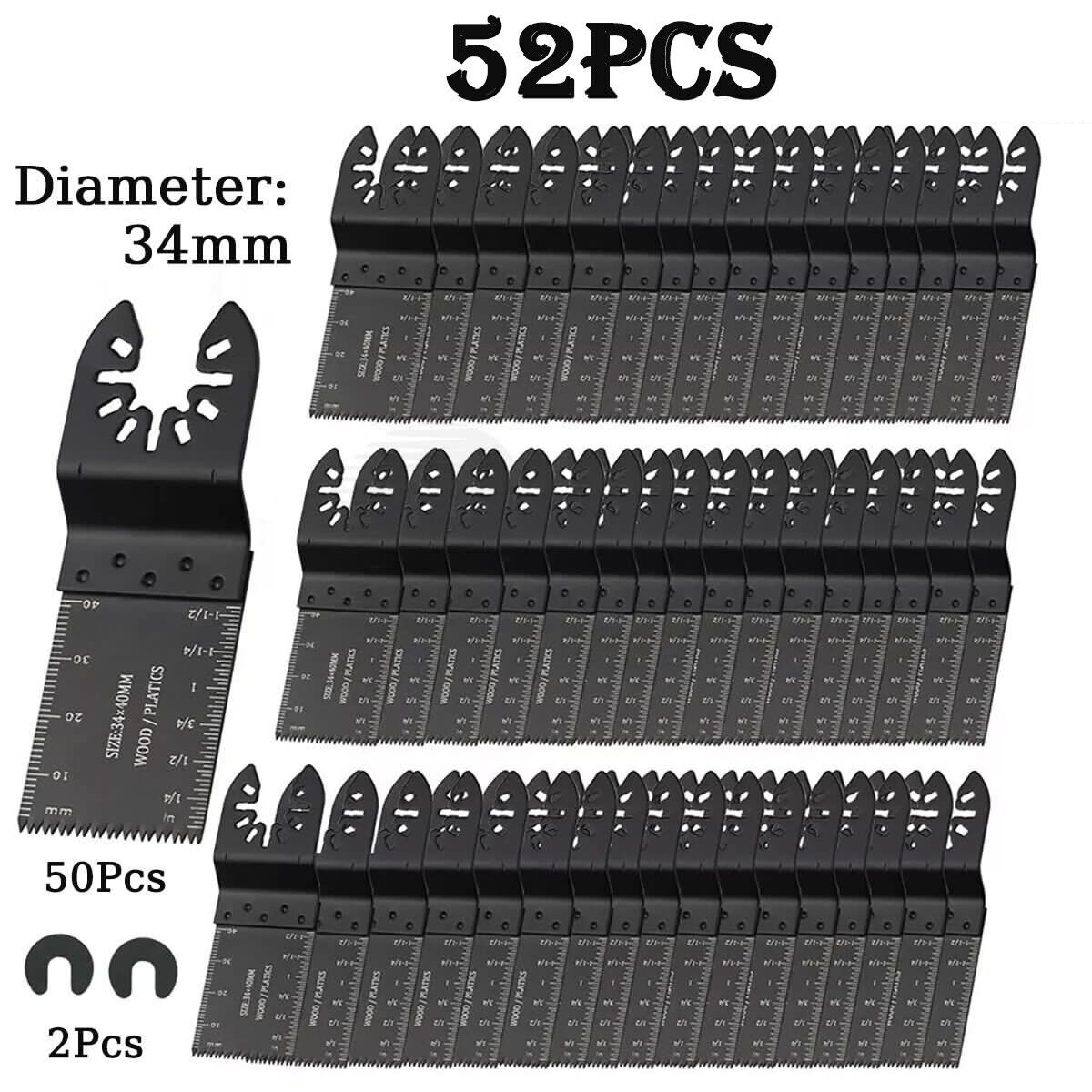52x Universal Oscillating Multi Tool Blades Saw Blade 34mm Set Wood Metal Cutter - HomeDIYer