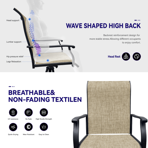 Swivel Dining Chairs Set of 2, Outdoor Swivel Breathable Textilene Patio Chairs Lawn Chairs for Front Porch Backyard Deck - HomeDIYer