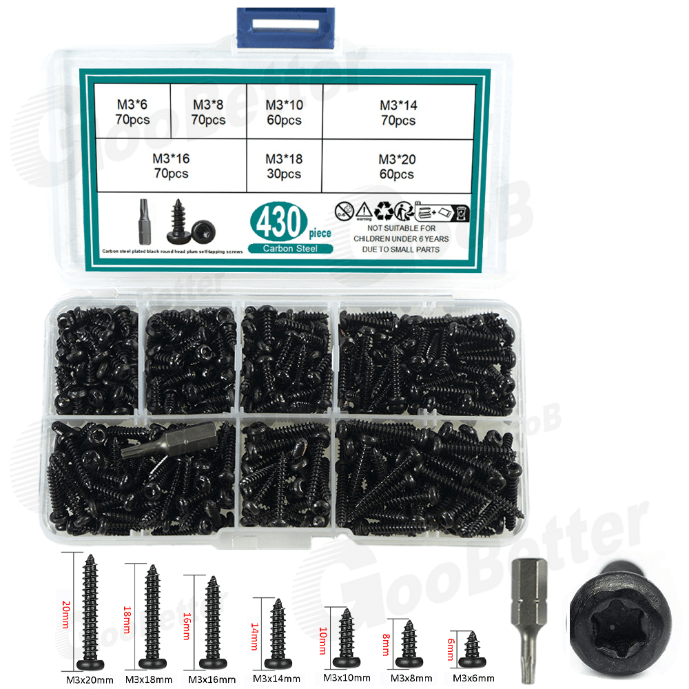 430 Pcs M3 Self - tapping screws Pan head screws Flower head screw assembly set + drill bit - HomeDIYer
