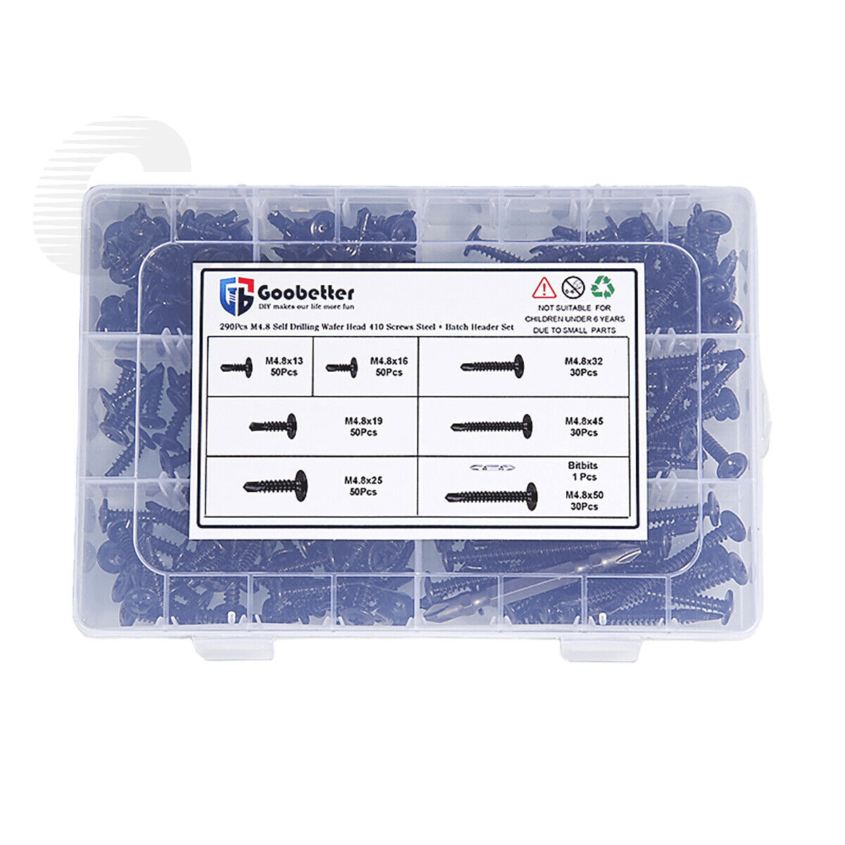 290x M4.8 Phillips head self - drilling screws set Self - tapping sheet metal screws + drill bit - HomeDIYer