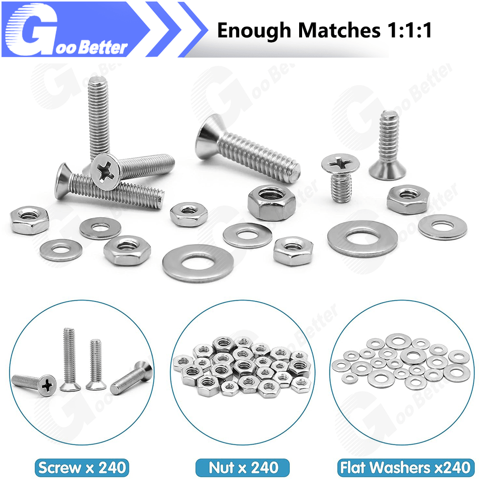 720pcs 6 - 1/4'' Countersunk Flat Head Phillips Machine Screws Set Stainless Steel - HomeDIYer