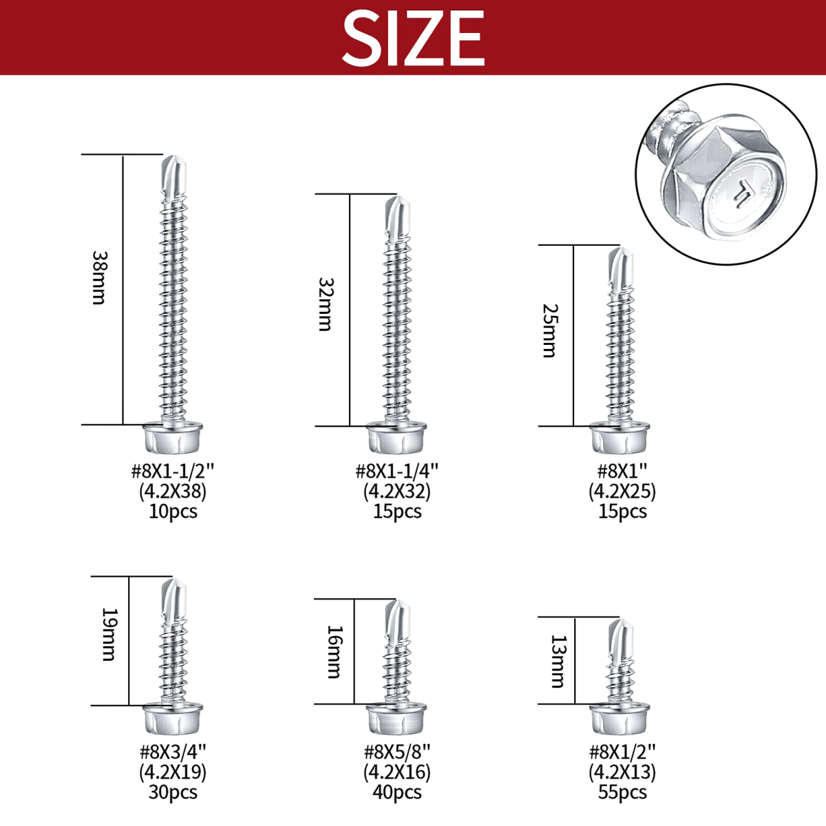 165PCS 8 Hex Washer Head Self Drilling Sheet Metal Tek Screws Stainless Steel - HomeDIYer