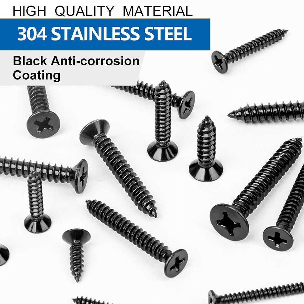 630Pcs Black Phillips Flat Head Sheet Metal Screws Self Tapping Wood Screws Set - HomeDIYer