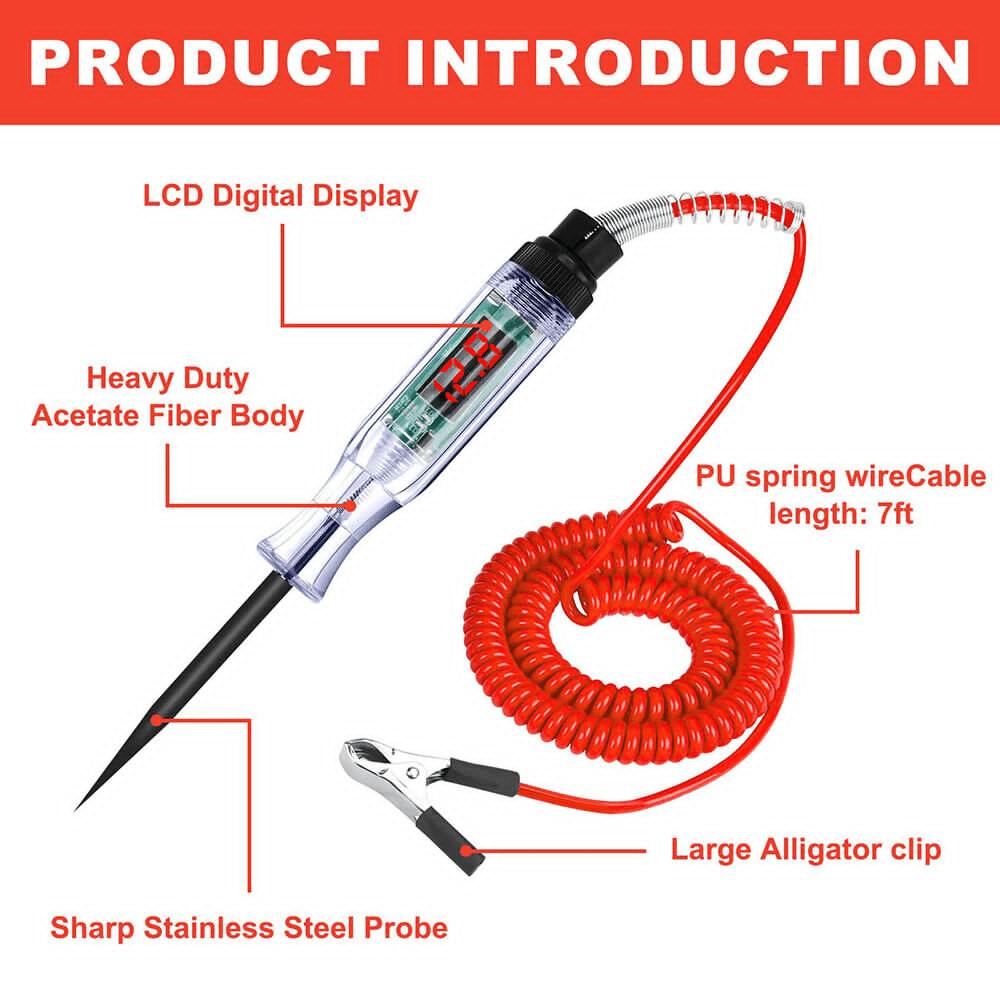 3 - 24V Car Digital Electric Voltage Circuit Tester Truck Automotive Light Test - HomeDIYer