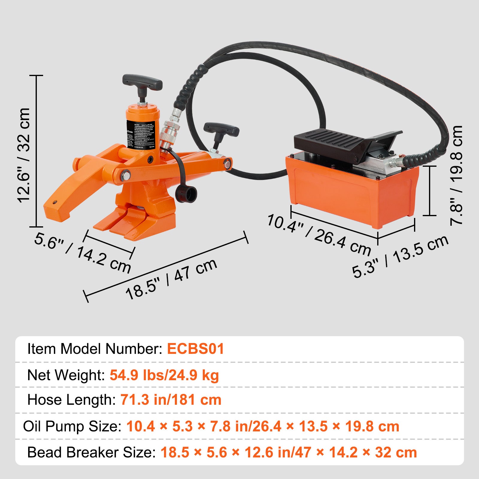 Hydraulic Bead Breaker, 10000 PSI Tire Bead Breaker with Metal Foot Pump, Heavy-duty Steel Bead Breaker Tool for Tractors, Trucks, Buses, Lawn Mowers, ATVs