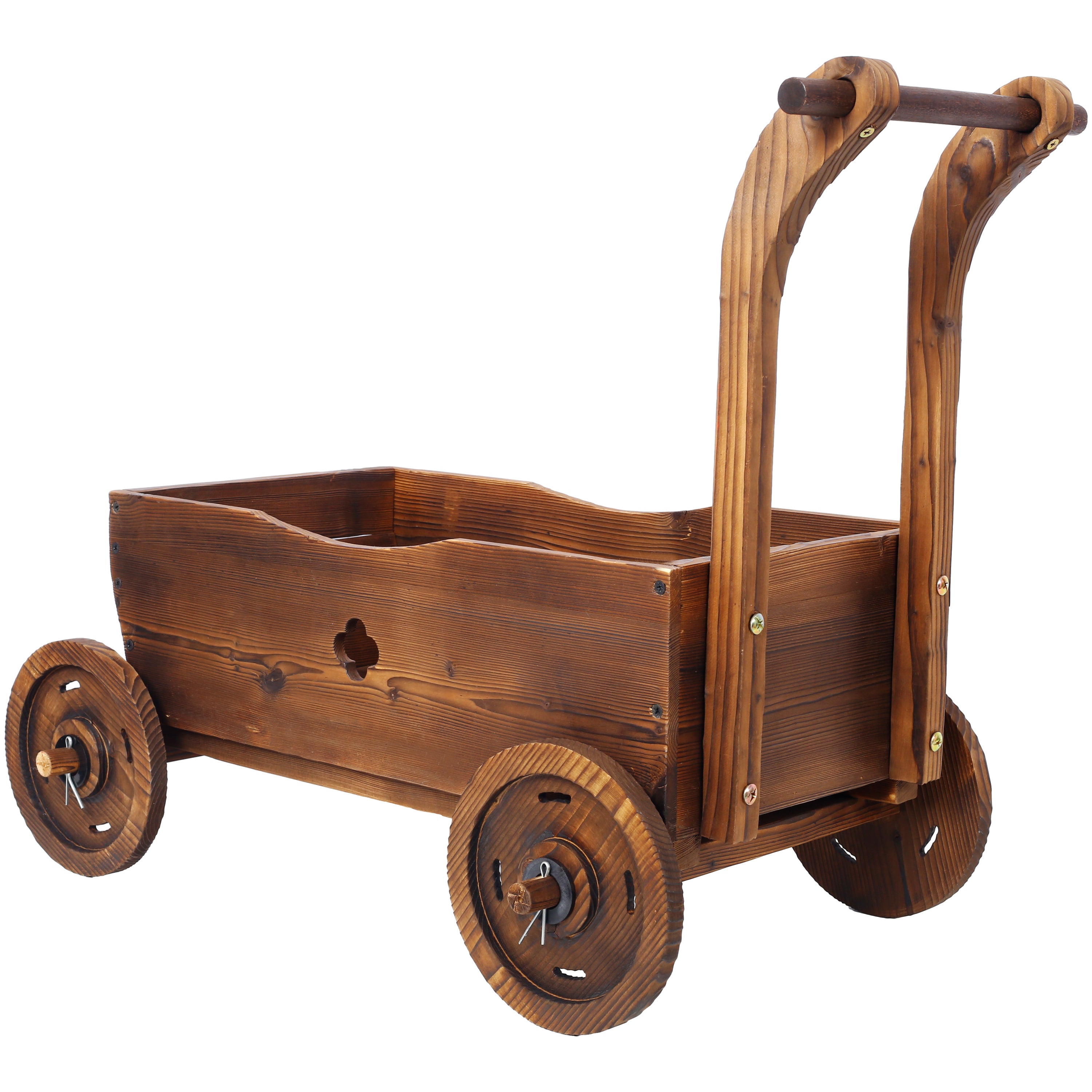 Wooden Wagon Planter Box – Mobile Garden Cart with Wheels & Handle