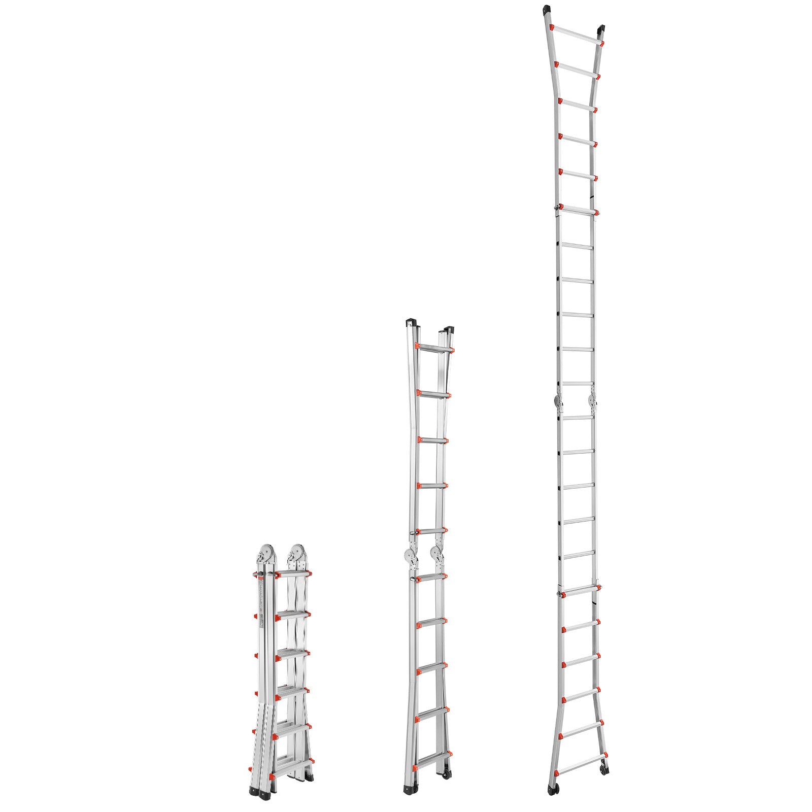 20.5FT Telescoping A‑Frame Aluminum Ladder — 330 lb Capacity, No Assembly, Dual Wheels, Silver