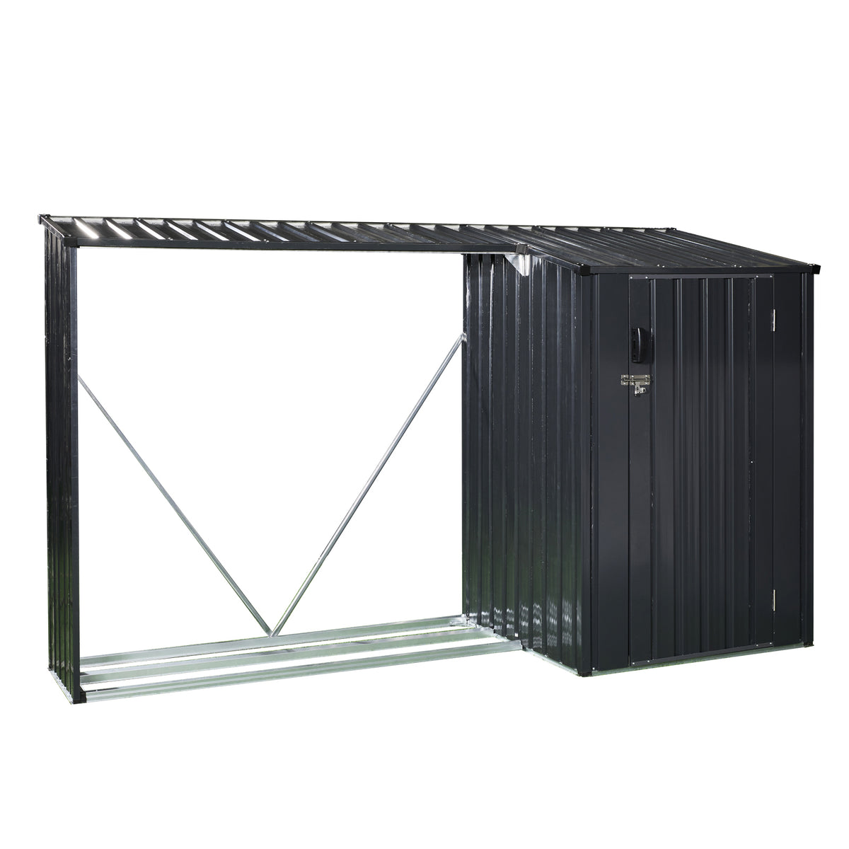 Outdoor Steel Firewood Rack & Storage Shed 2-in-1 Sloped Roof Black 102.75"L | HomeDIYer