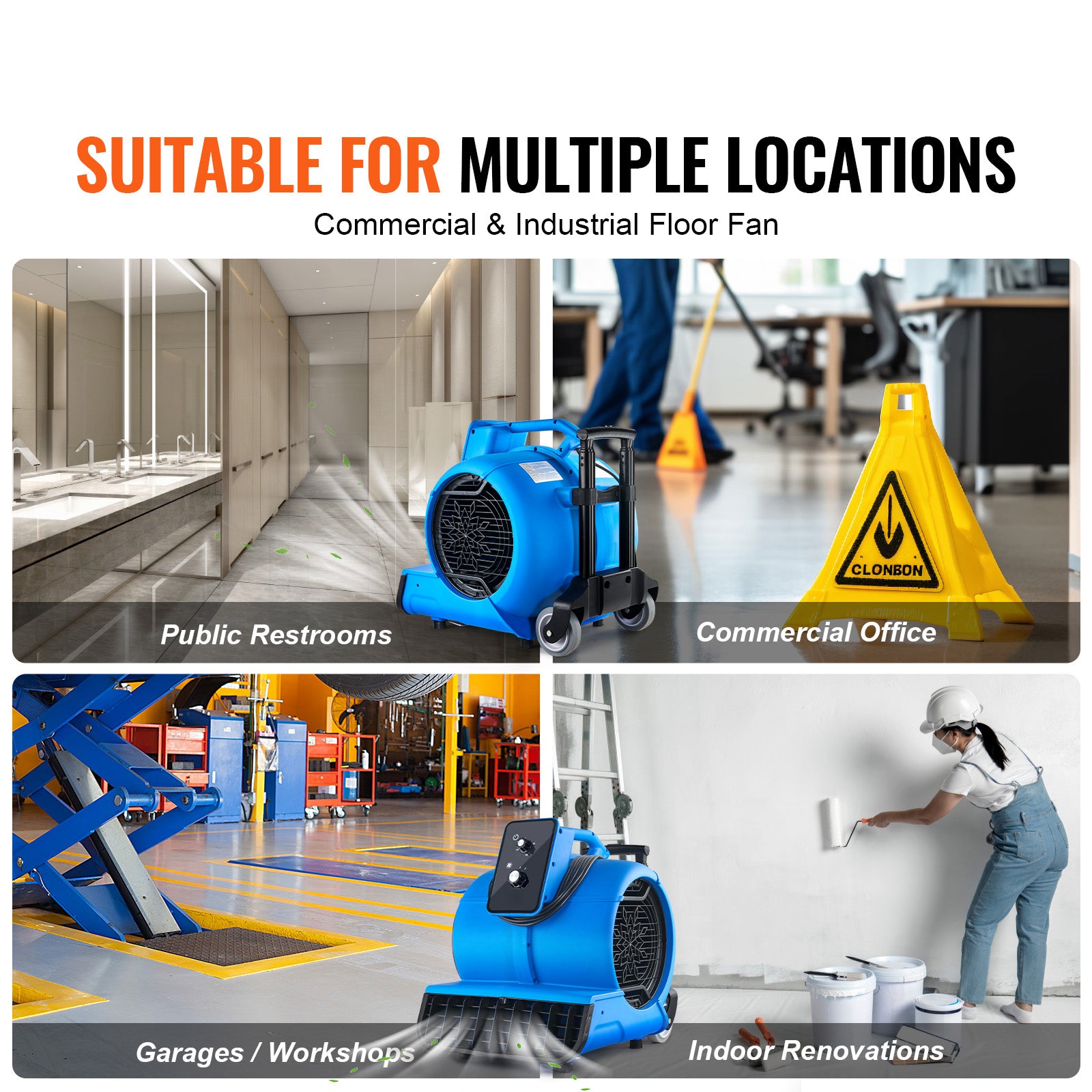 Floor Blower 1560 RPM 4000 CFM Air Mover with 3 Blowing Angles 3-Speeds