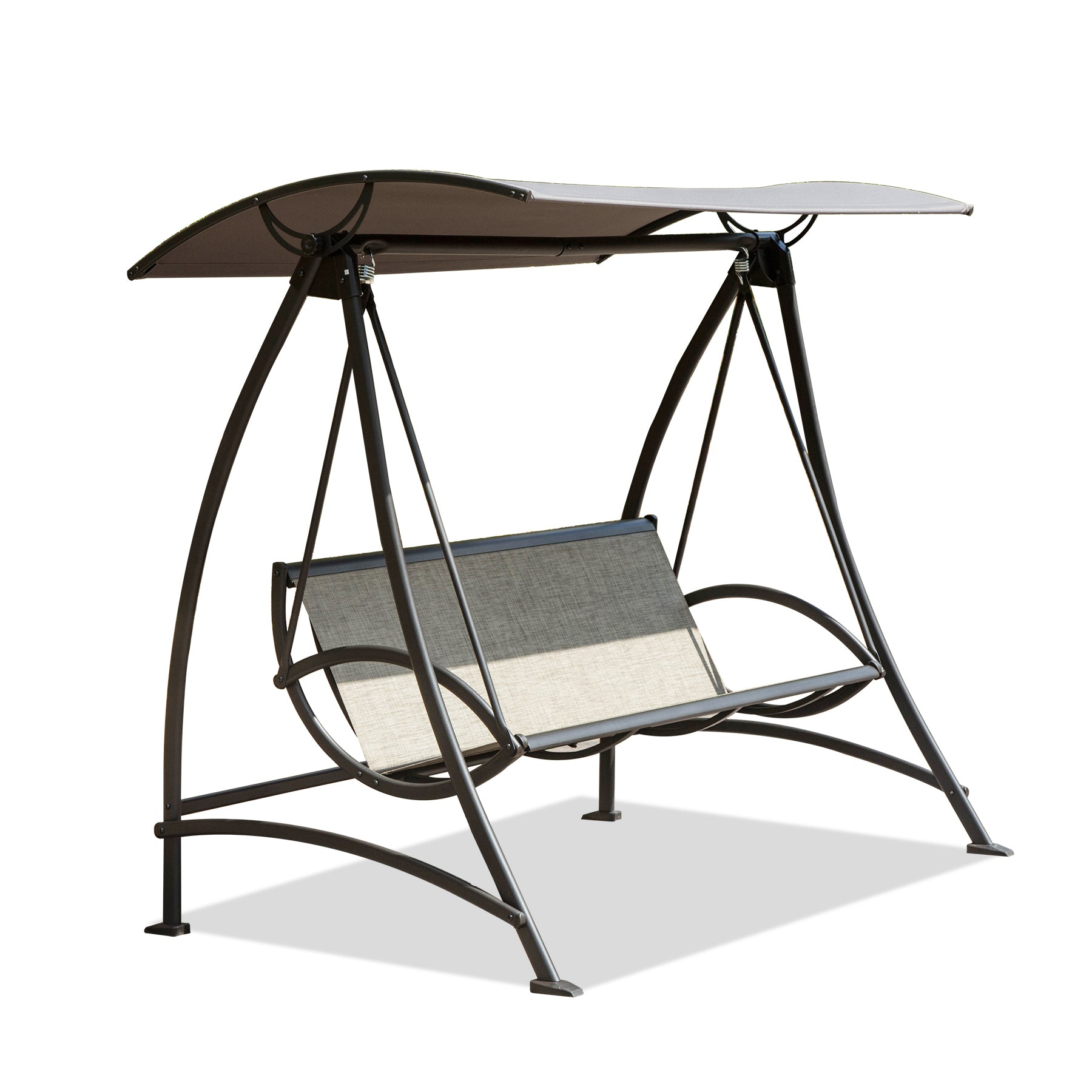 3-Seat Patio Swing with Adjustable Canopy, Textilene Fabric, Steel Frame, 970 lb Capacity