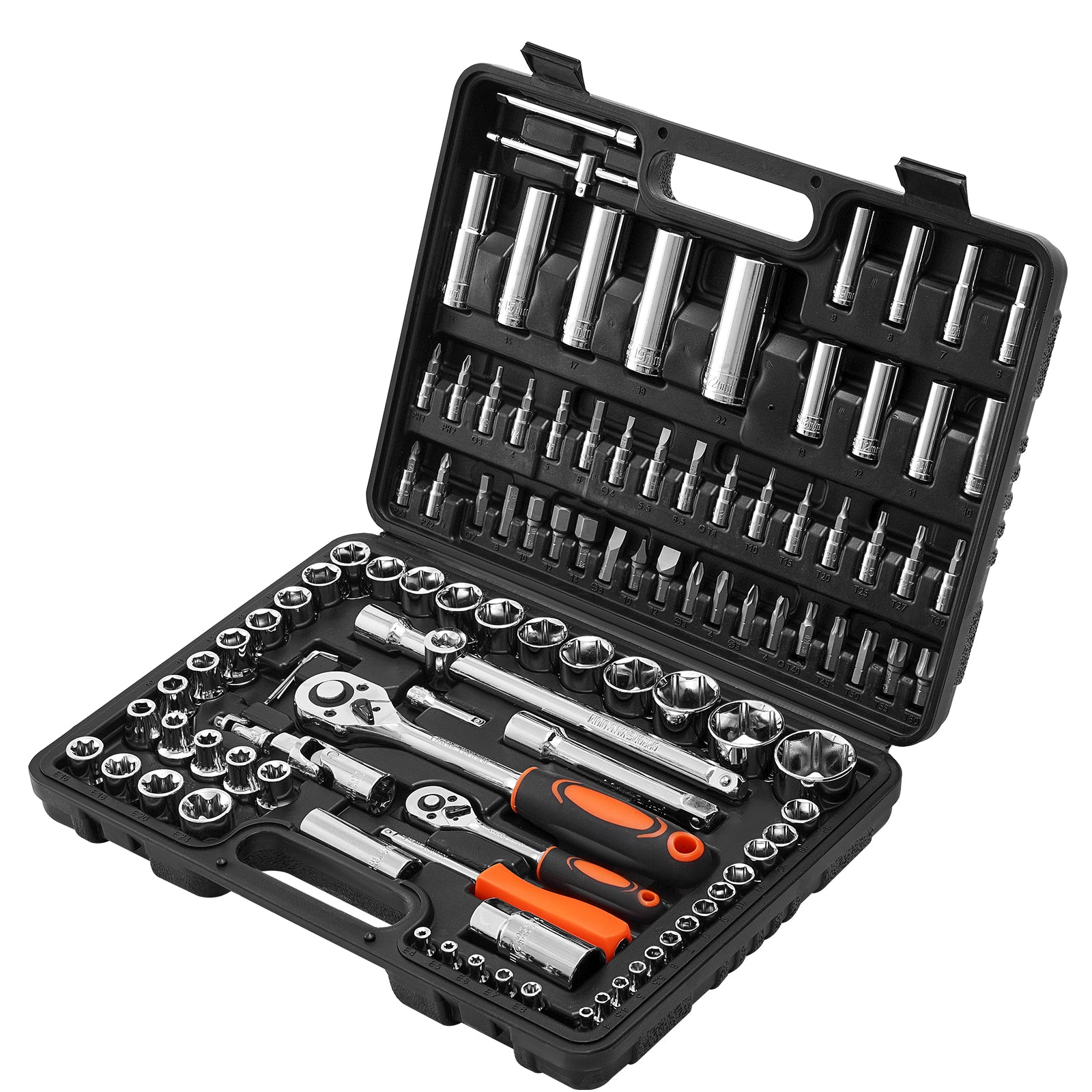 108-Piece Socket Set – 1/4 & 1/2 Inch Drive Metric CR-V Steel Mechanic Tool Kit