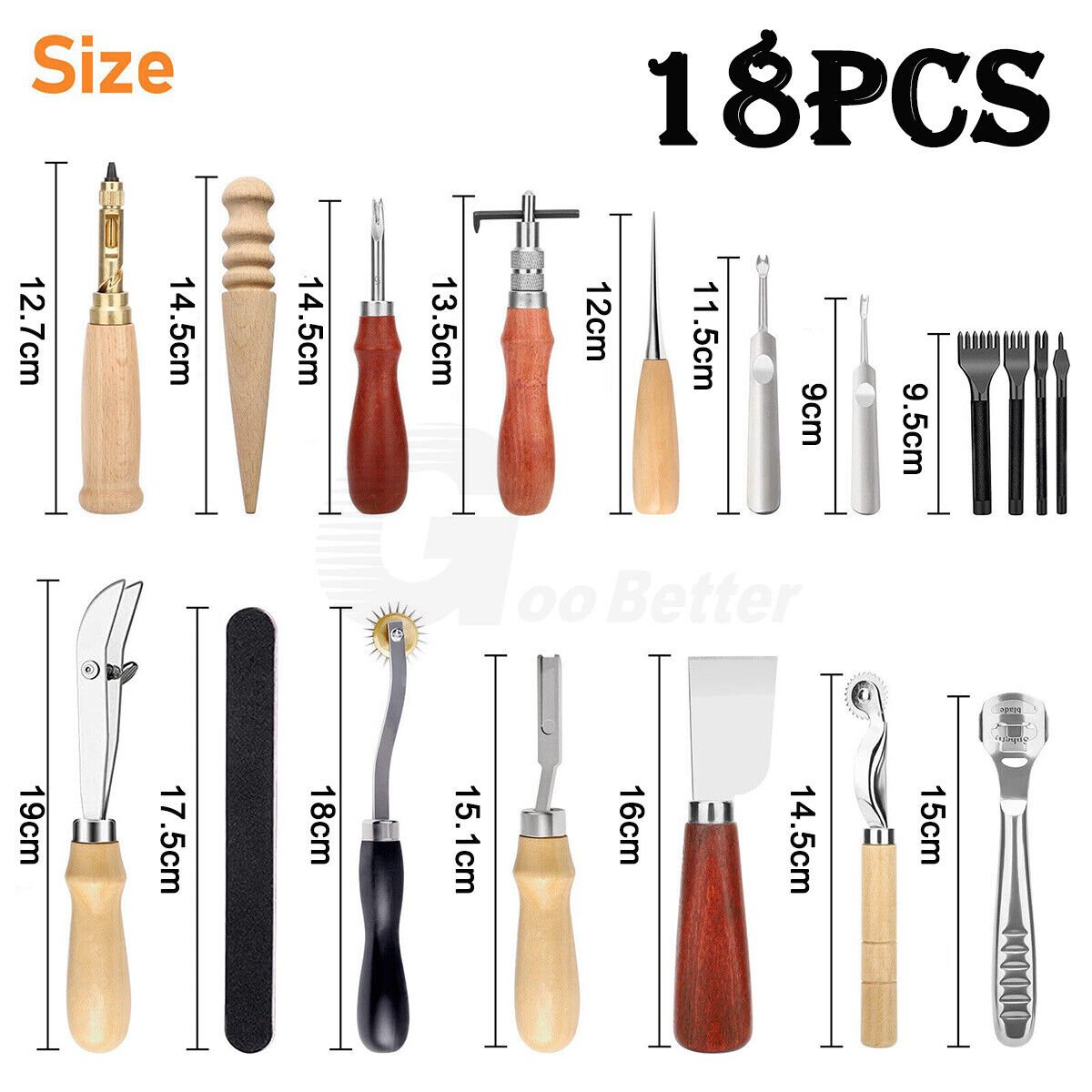 18Pcs Leather Craft Tool Set DIY Stitching Sewing Punch Carving Working Hand Kit - HomeDIYer