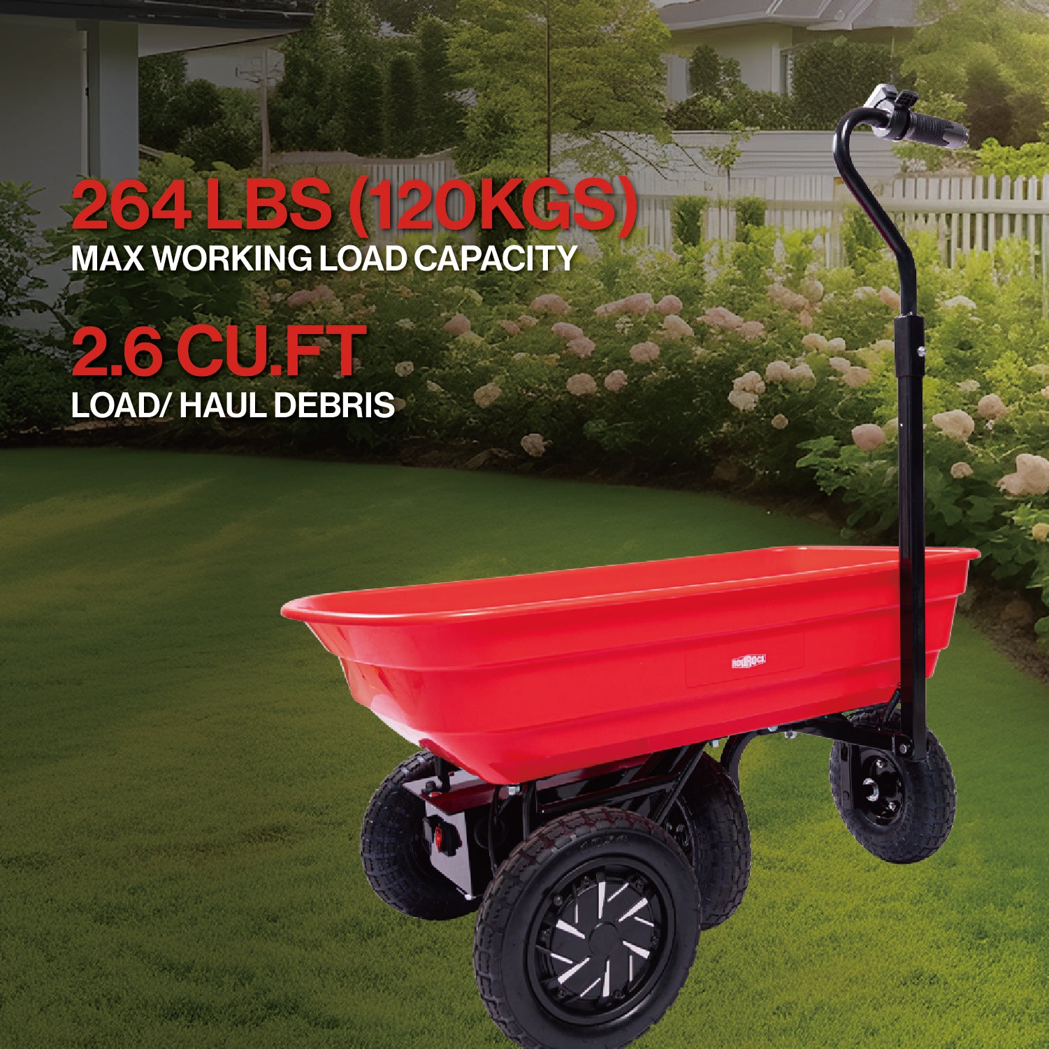 Four-wheeled electric cart 24V 180W lead-acid battery 264 lbs (120 kg) electric one-wheeled wheelbarrow 75L electric garden cart plastic pot capacity 2.6 cu.ft. wheelbarrow electric wheelbarrow