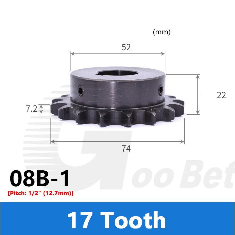 08B-1 1/2" Pitch Roller Chain Sprocket C45 Steel 10-20 Tooth 10-40mm Bore Black