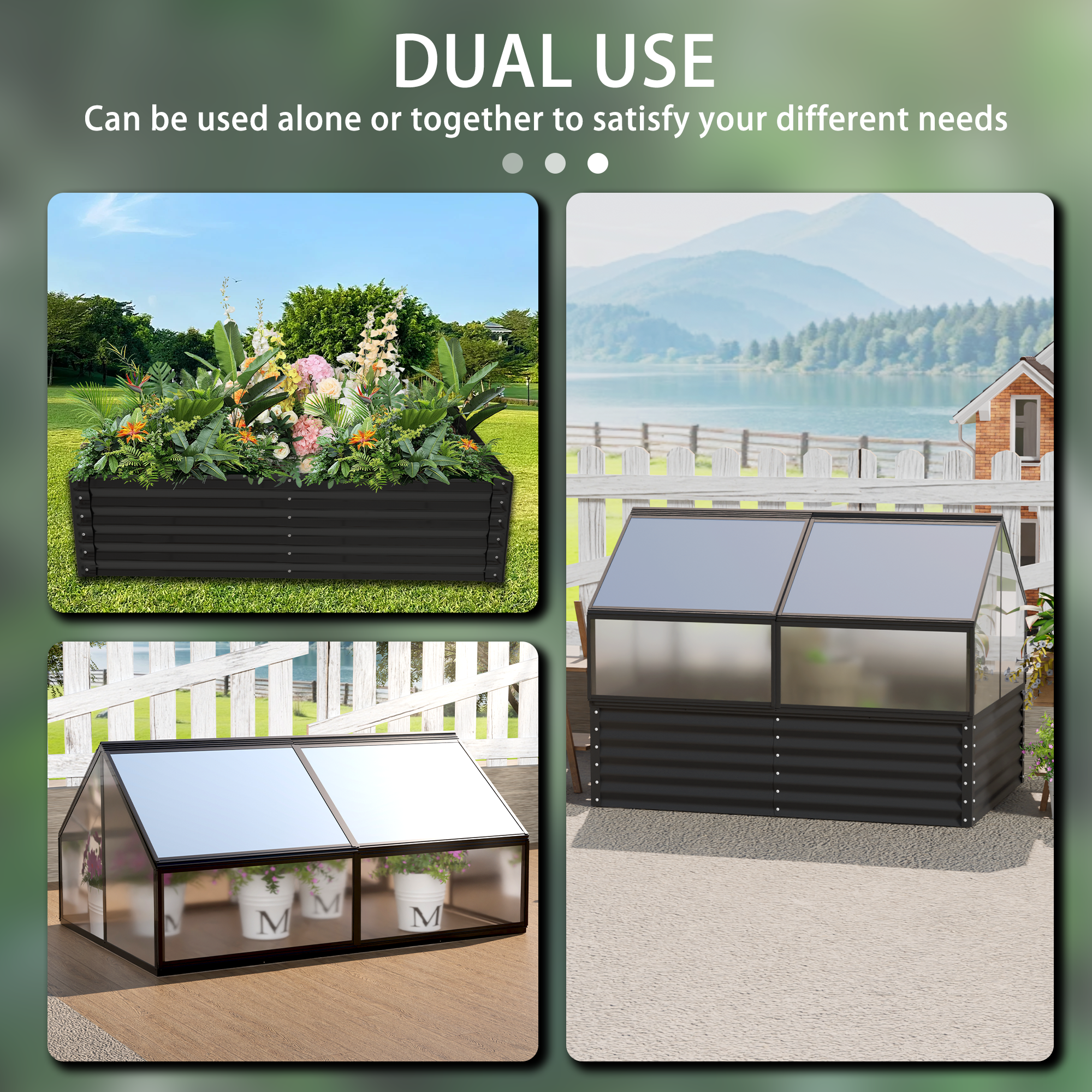 68.7" x 45" x 51.5" Greenhouse with Integrated Raised Flower Bed — 2‑in‑1 Outdoor Planter Box & Cold Frame Black
