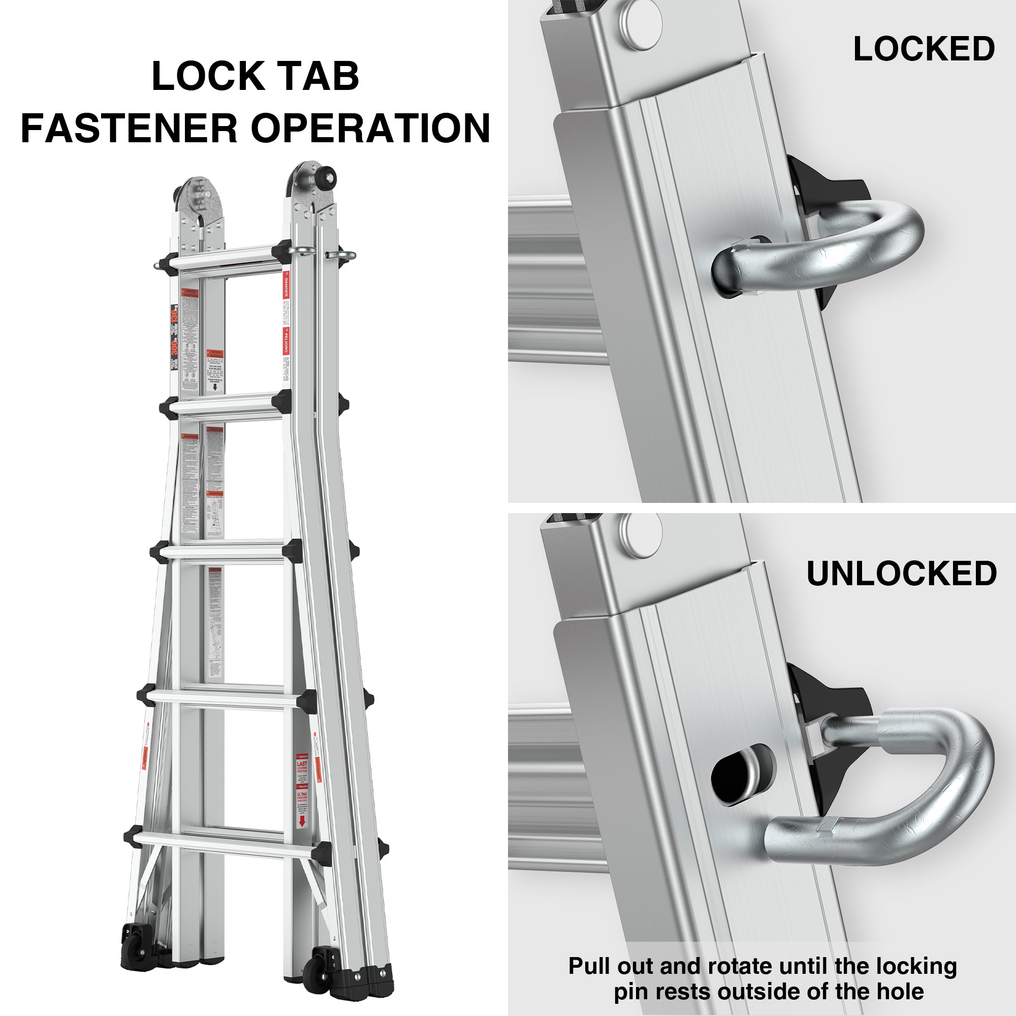22 FT Aluminum Multi‑Position Ladder with Wheels — 300 lb Capacity, A‑Frame, Extension & More, Metallic Grey