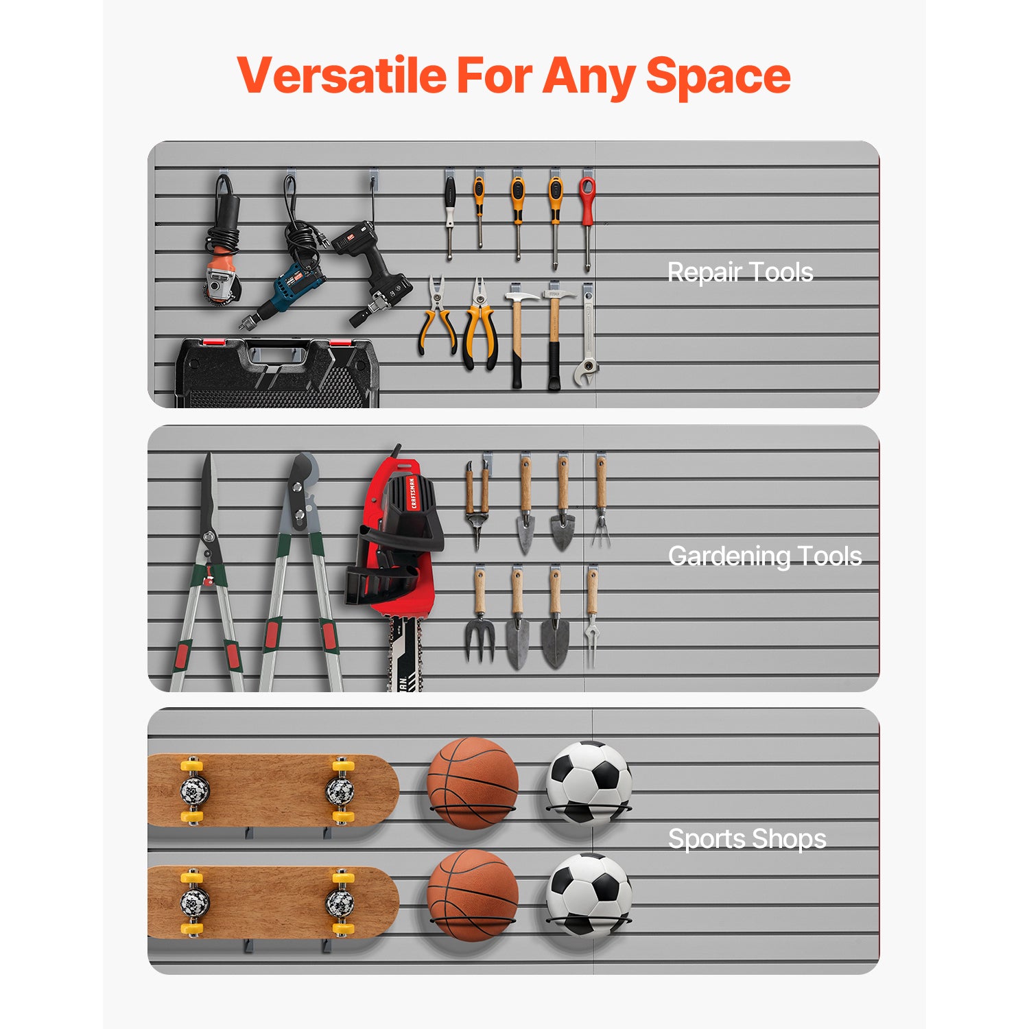 Newly upgraded second-generation 8 x 4 ft Slat Wall Paneling PVC Grey Garage Slatwall with Modular Design