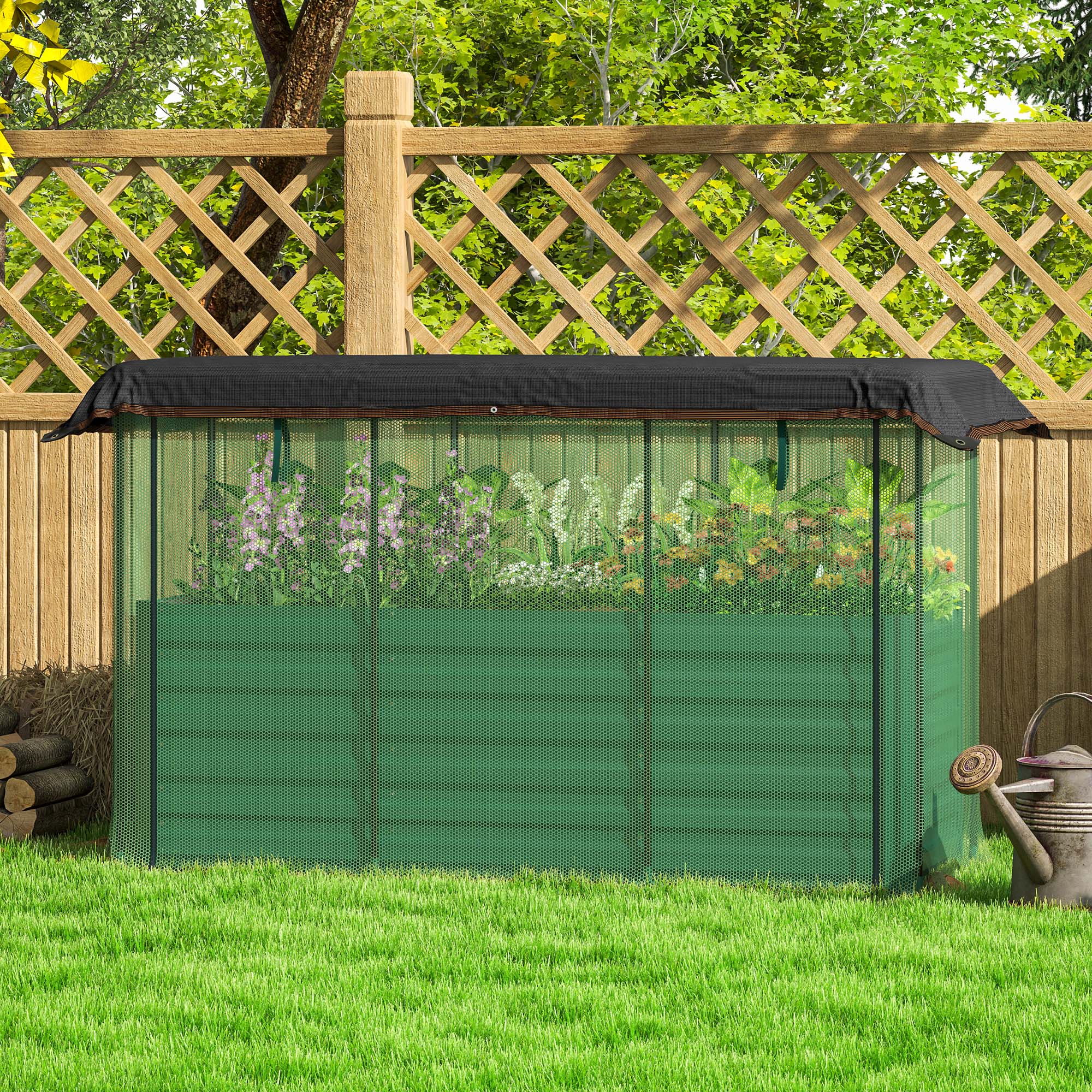 Galvanized Raised Garden Bed, Planter Box with Crop Cage and Shade Cloth, Green