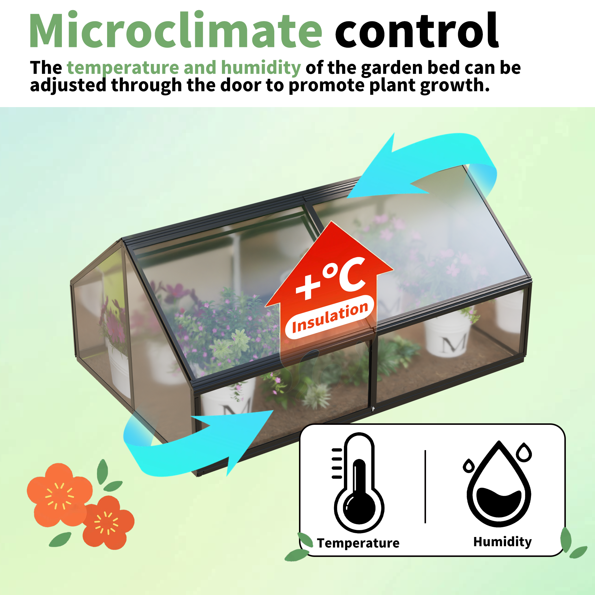 68.7" x 45" x 51.5" Greenhouse with Integrated Raised Flower Bed — 2‑in‑1 Outdoor Planter Box & Cold Frame Black