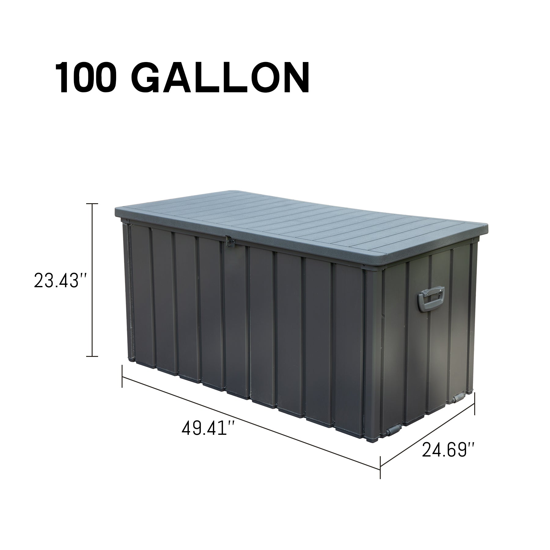 100 Gallon Outdoor Steel Deck Box with Double‑Layer Resin Lid – Waterproof Patio Storage Bench, Dark Gray, 440 lb Capacity