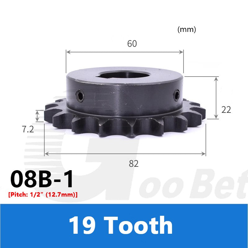 08B-1 1/2" Pitch Roller Chain Sprocket C45 Steel 10-20 Tooth 10-40mm Bore Black