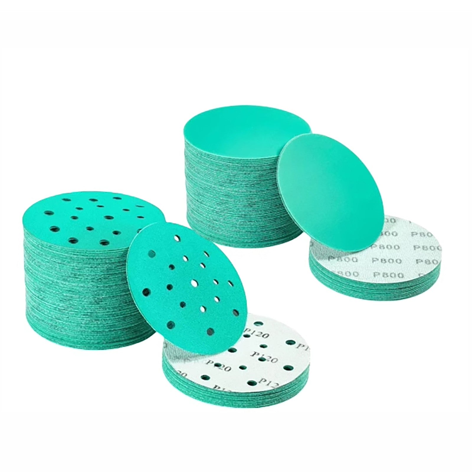 50mm - 150mm Wet & Dry Sanding Discs Sandpaper Film Hook and Loop Pads - Green