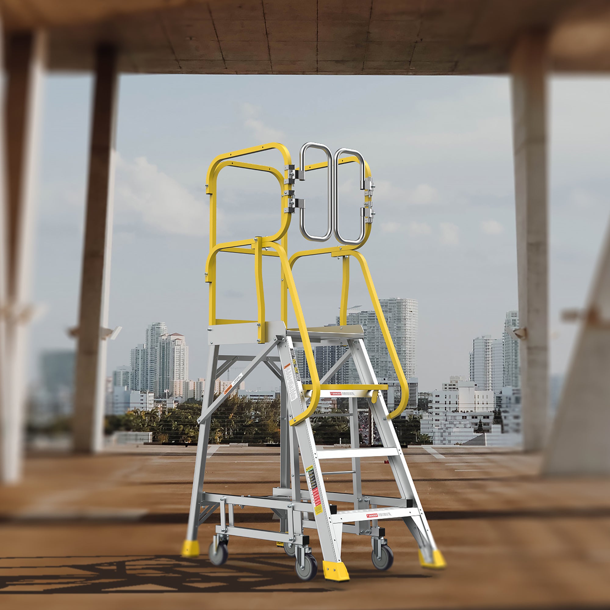 4‑Step Aluminum Rolling Platform Ladder — 375 lb Capacity, 20"x24" Standing Platform, Silver