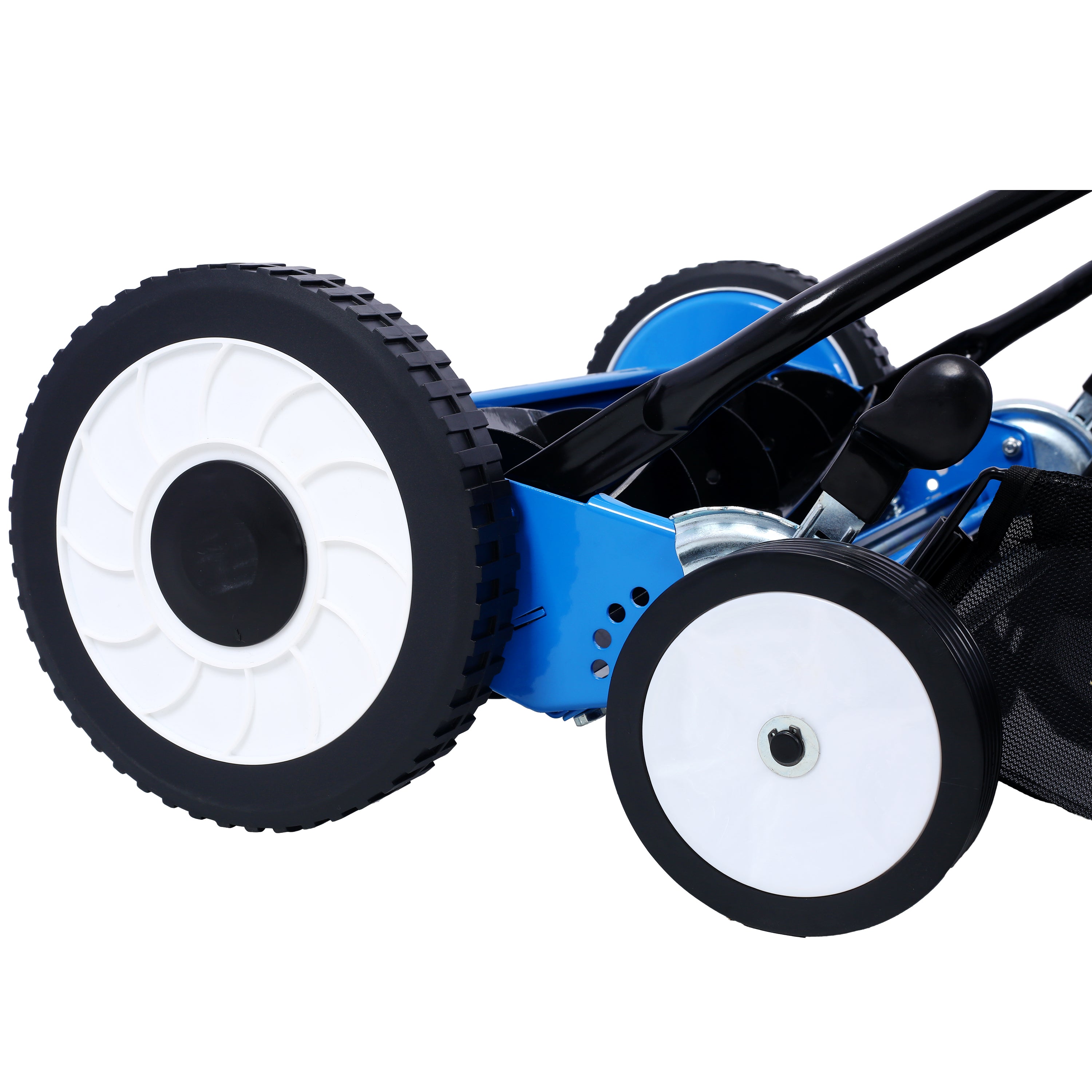 20-Inch 5-Blade Push Reel Lawn Mower with Grass Catcher, 4 WHEELS BLUE COLOR