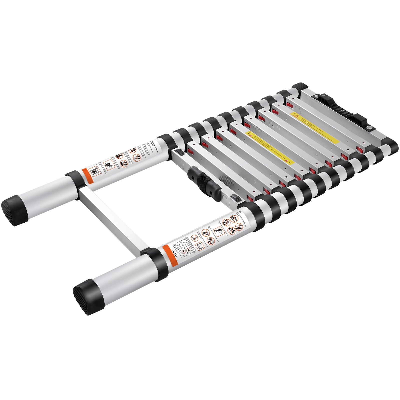 10.5FT Telescoping Aluminum Extension Ladder — 375 lb Capacity, One‑Button Retraction, Silver