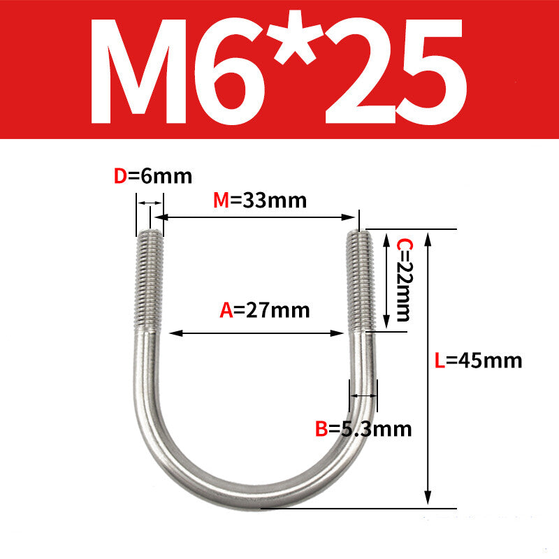 360Pcs M6x25 U-Bolts Round Bend Screws 304 A2 Stainless Steel for Pipe