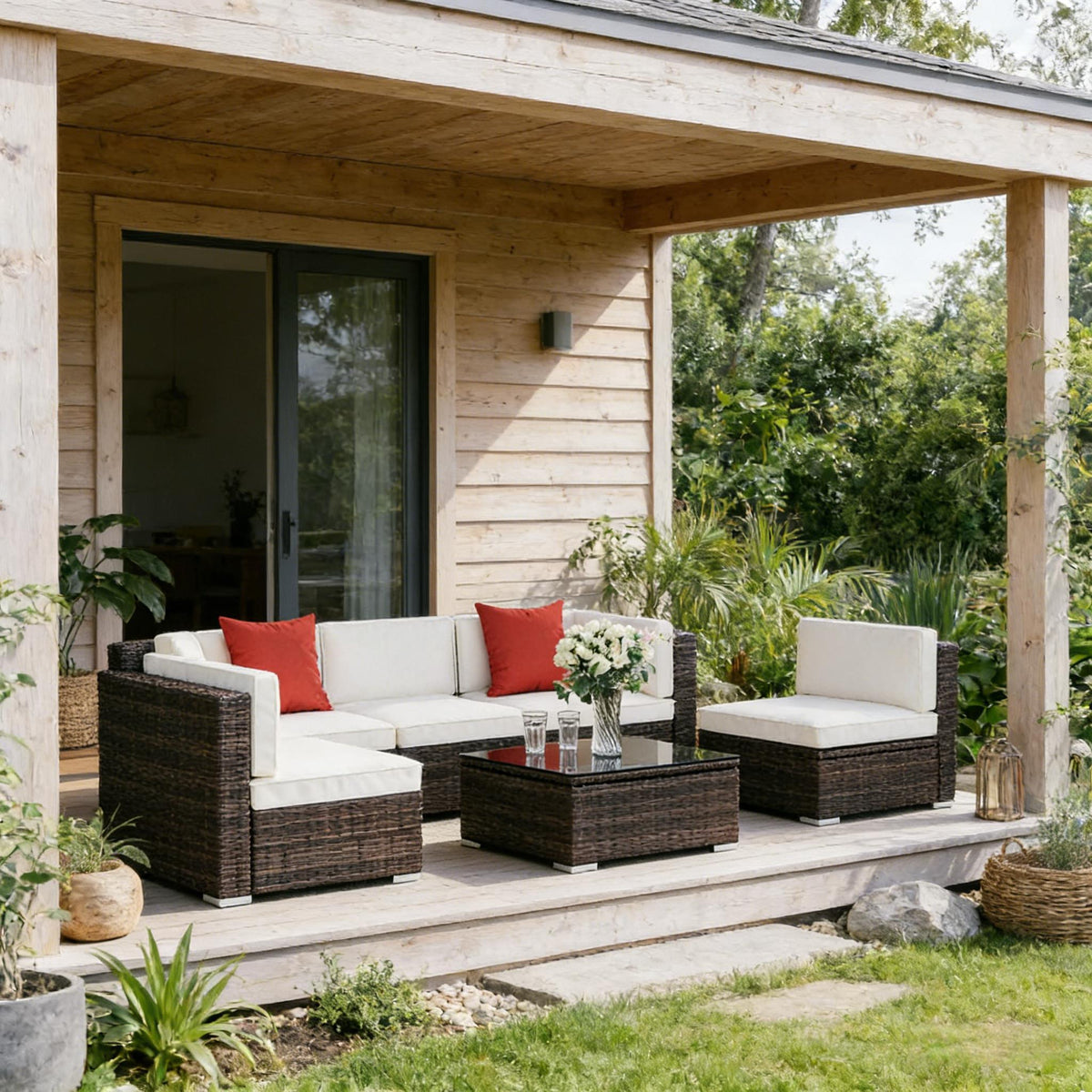 6-Piece Outdoor Sectional Sofa Set PE Rattan Patio Conversation Set
