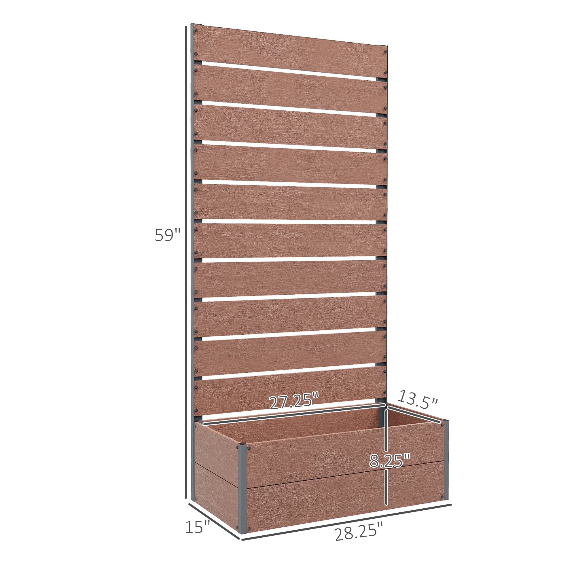 Outsunny Raised Garden Bed with Trellis for Climbing Plants, Planter Box with Drainage Gap, Freestanding Trellis Planter for Outdoor, Patio, Deck, 28.25" x 15" x 59", Brown