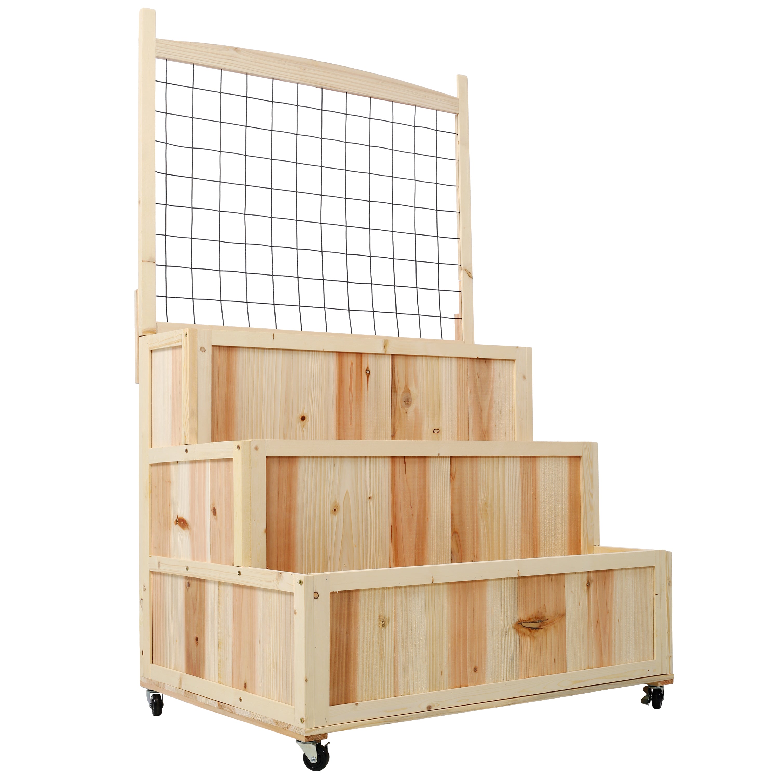 3-Tier Raised Garden Bed with Trellis – Vertical Planter Box with Wheels & Storage