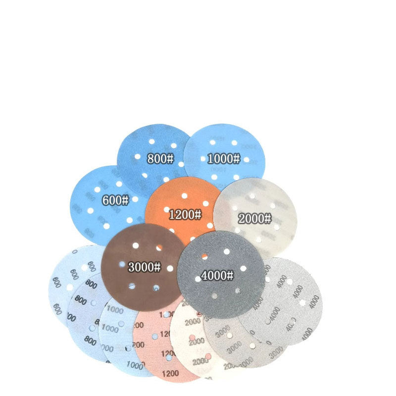 Assortment of 150mm wet dry sandpaper discs in various grits for coarse to fine sanding.