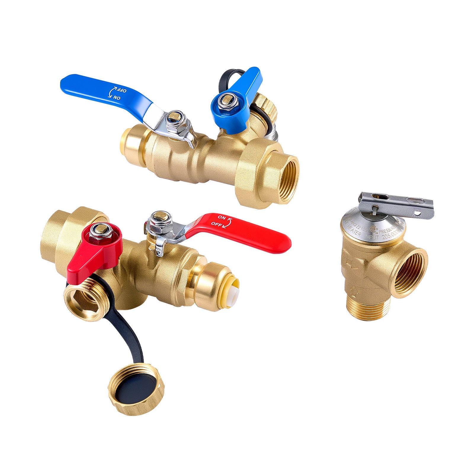 Tankless Water Heater Service Valve Kit – 3/4” NPT to PTC Isolation Valves + Pressure Relief, Lead-Free Brass