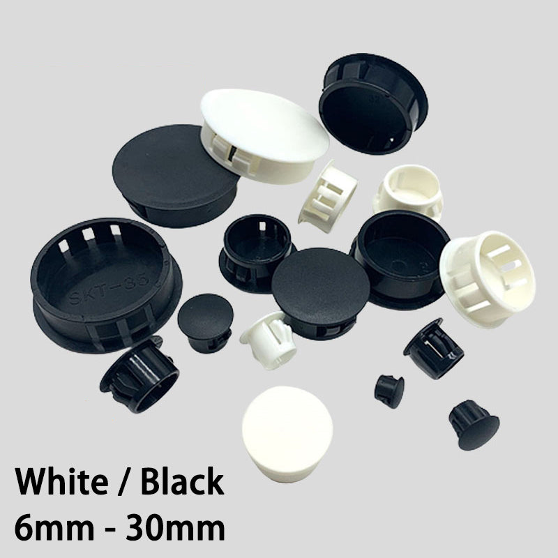 HomeDIYer Round Plastic End Caps in black and white colors, 6mm to 30mm diameter