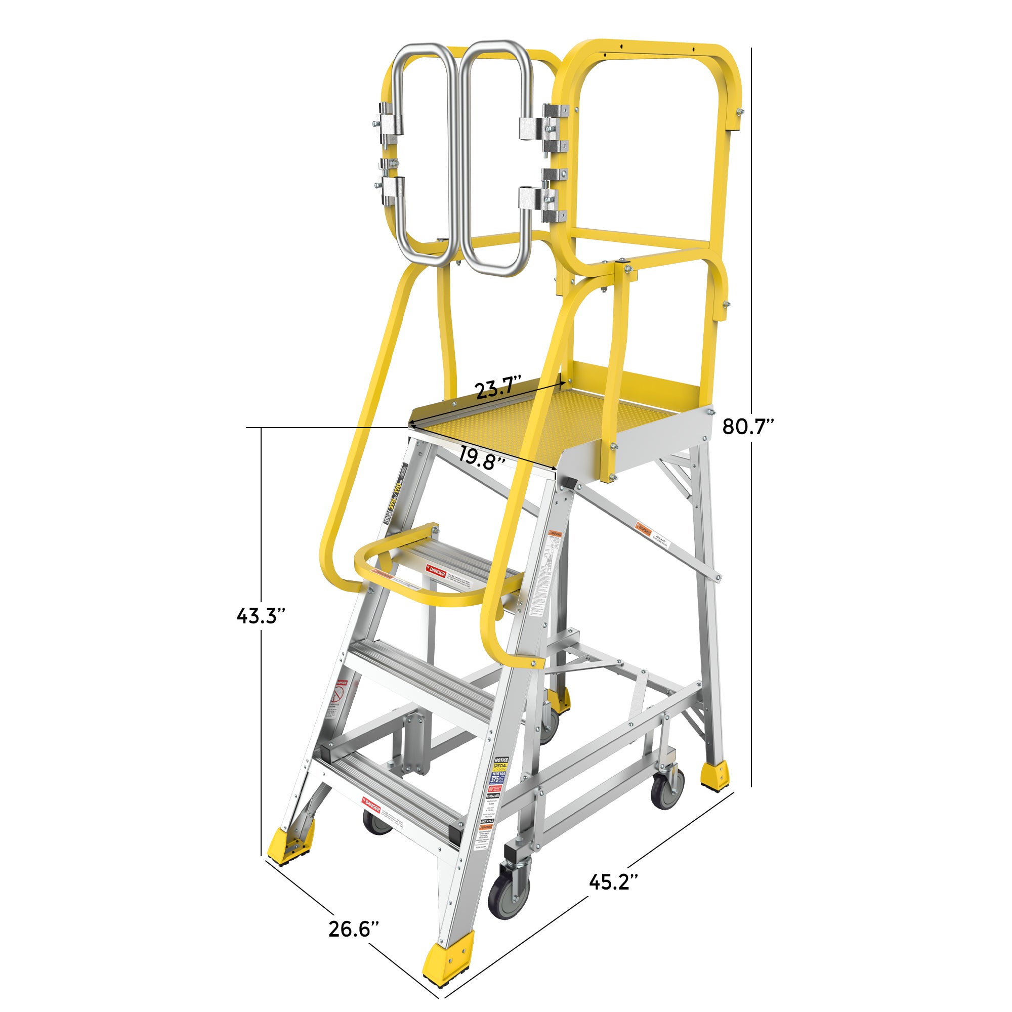 4‑Step Aluminum Rolling Platform Ladder — 375 lb Capacity, 20"x24" Standing Platform, Silver
