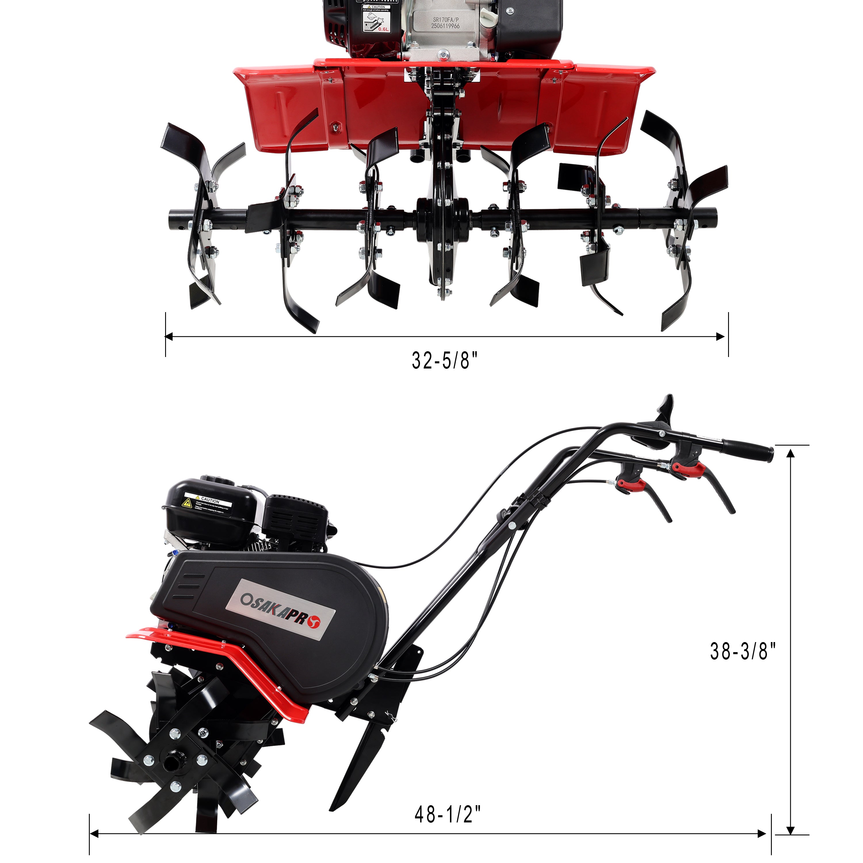 Heavy duty Power tiller, 7HP Gas Engine 212CC, 6 Blades 32.5" Wide and 10" Deep Cultivator - Garden Soil Prep for Planters and Vegetable Beds and More.