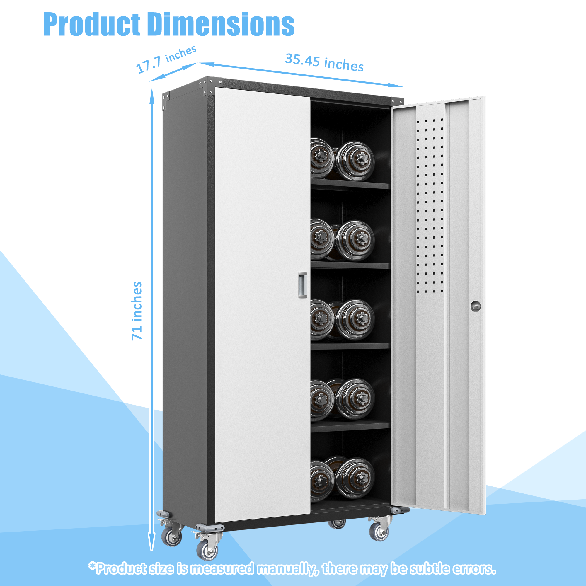 Garage Storage Cabinets with Locking Doors & 4 Adjustable Shelves – Heavy Duty Metal Cabinet with Casters