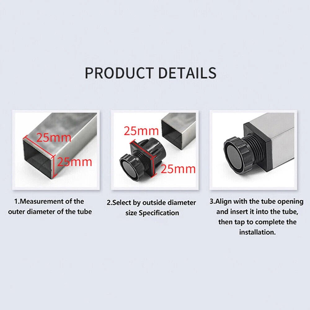 Adjustable Feet,Square/Round Tube Inserts Kit Furniture Glide Adjustable Leveler - HomeDIYer