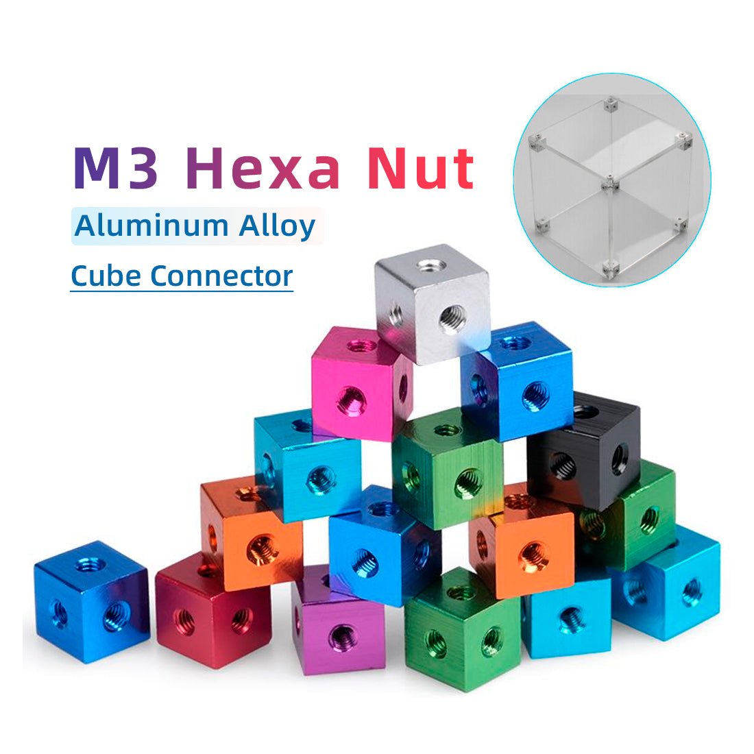 M3 Cube Connector Aluminium Fixing Bracket 10mm Square Spacer Standoff Tee 6 way - HomeDIYer