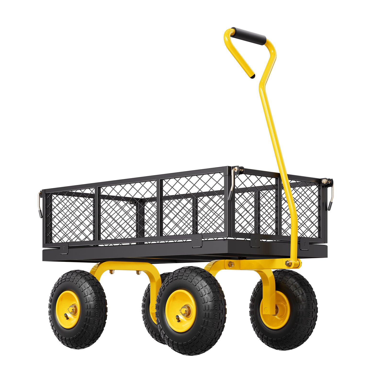500 Lbs Steel Garden Cart, Heavy Duty Pullable Cart with Wheels for Garden, Metal Yard Utility Wagon with 10" All Terrain Tires, Removable Mesh Sides and 180° Rotating Handle