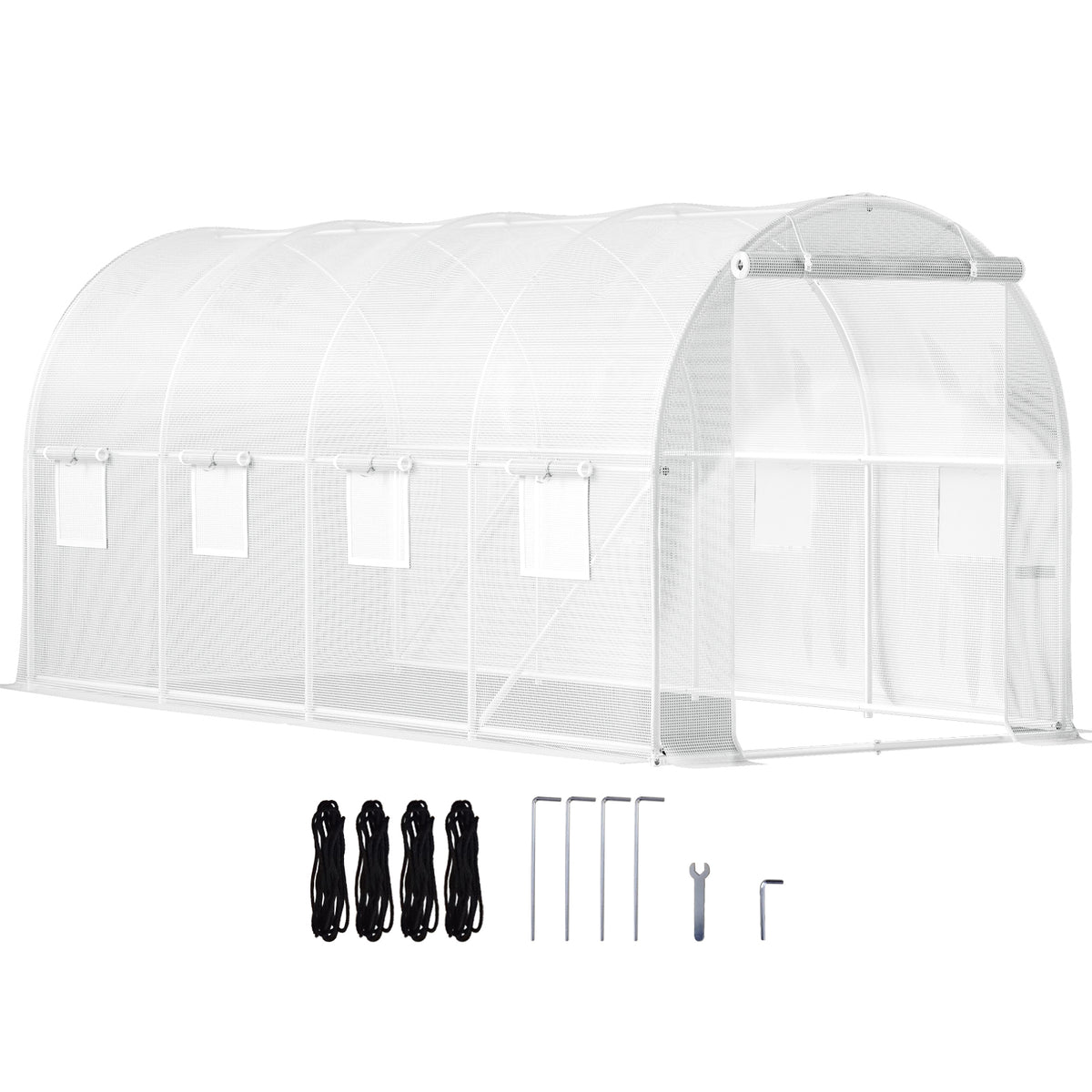 15ft x 6.5ft x 7ft Walk‑In Tunnel Greenhouse — Galvanized Steel Frame Roll‑Up Windows & Zippered Door White