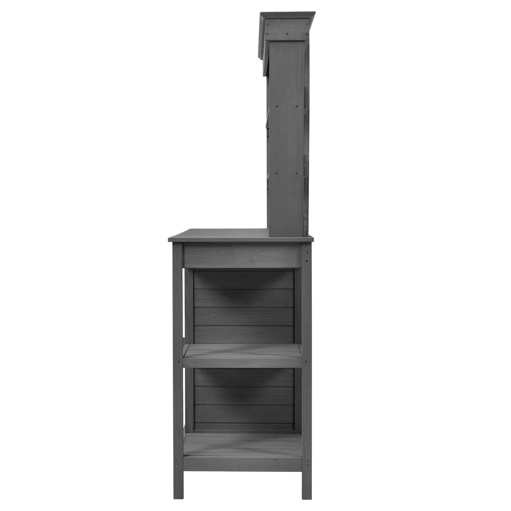 TOPMAX 66'' Large Outdoor Farmhouse Wooden Potting Bench Table, Garden Workstation with 2 Drawers,Cabinet and Open Shelves for Backyard, Mudroom, Gray
