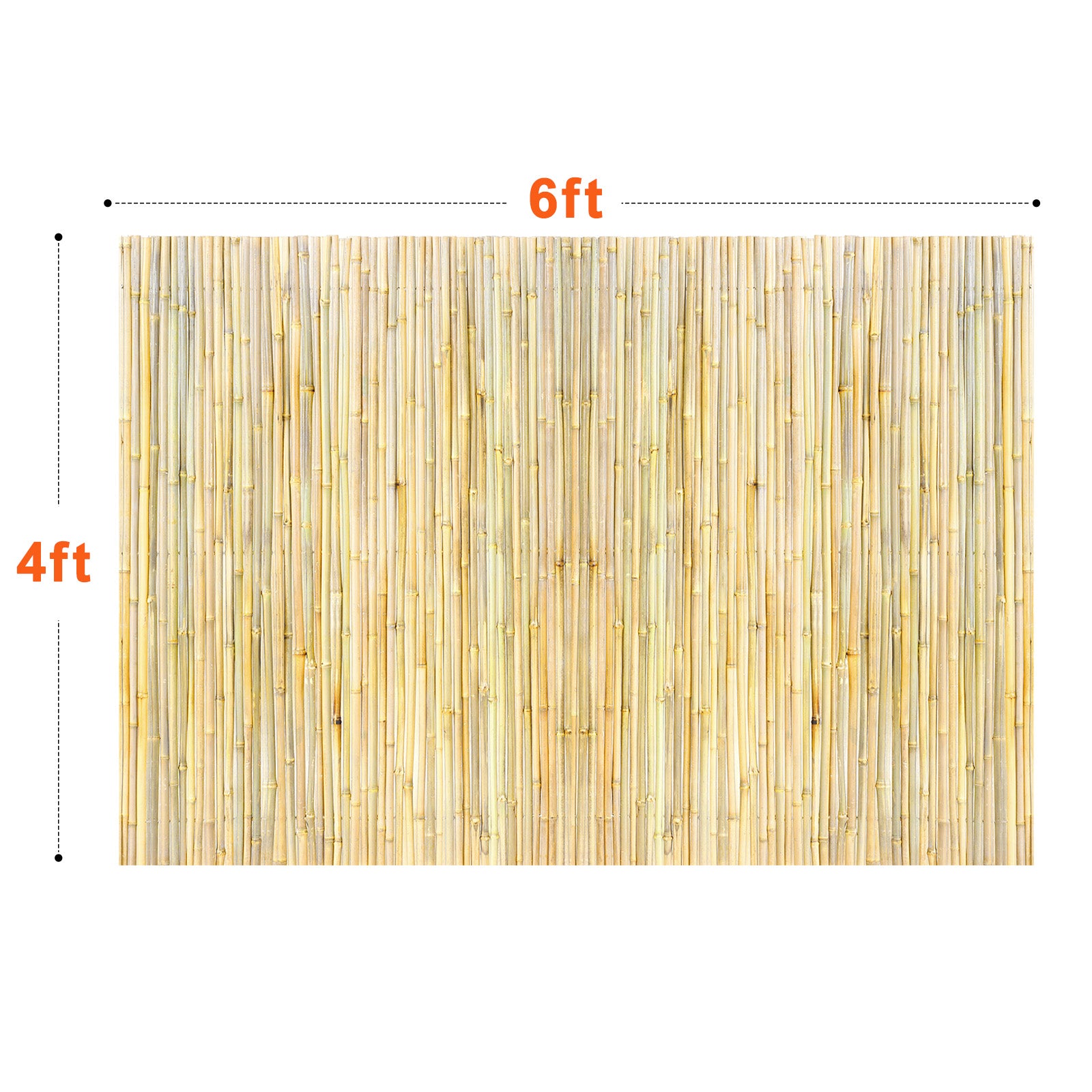 4 ft H x 6 ft L Natural Rolled Bamboo Fence Panel — Outdoor Privacy Screen, Garden & Patio Decor