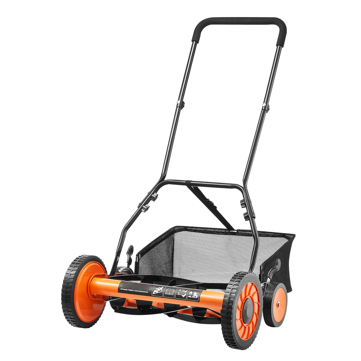 18" Manual Push Reel Lawn Mower 5-Blade Adjustable Height Grass Catcher 4 Wheels