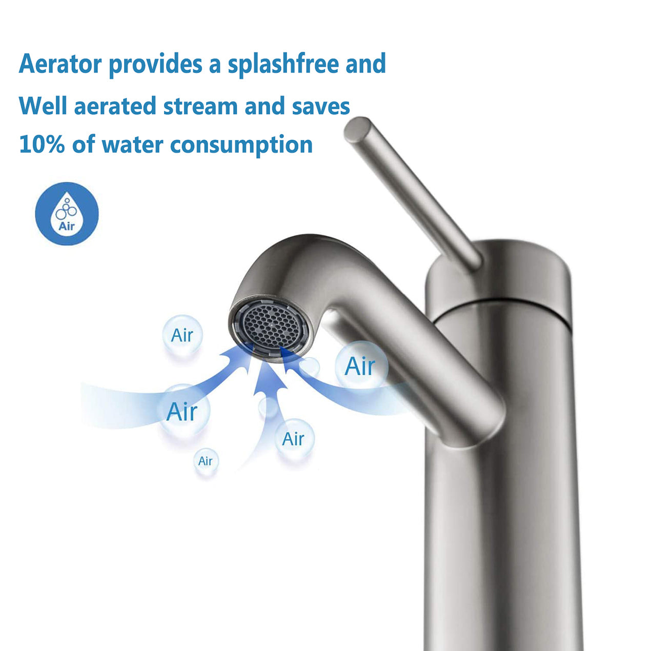 ADA Compliant Single Hole Bathroom Faucet - 6.57" High Stainless Steel Waterfall Faucet Brushed Nickel