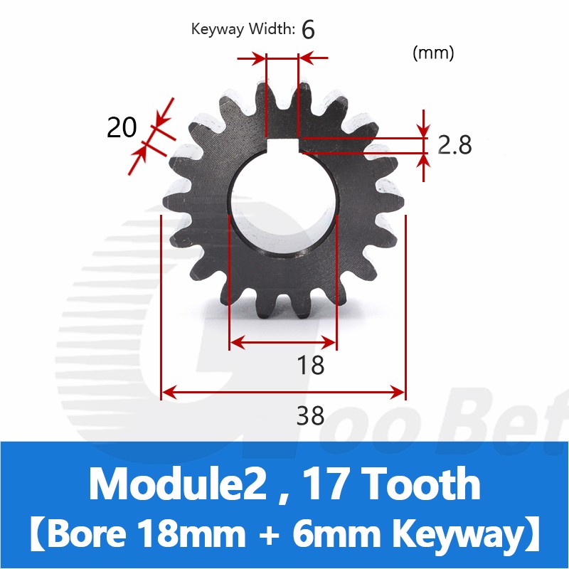 Spur Gear C45 Steel Black Oxided Module 2 Pinion 12-30 Tooth Keyway 10-32mm Flat