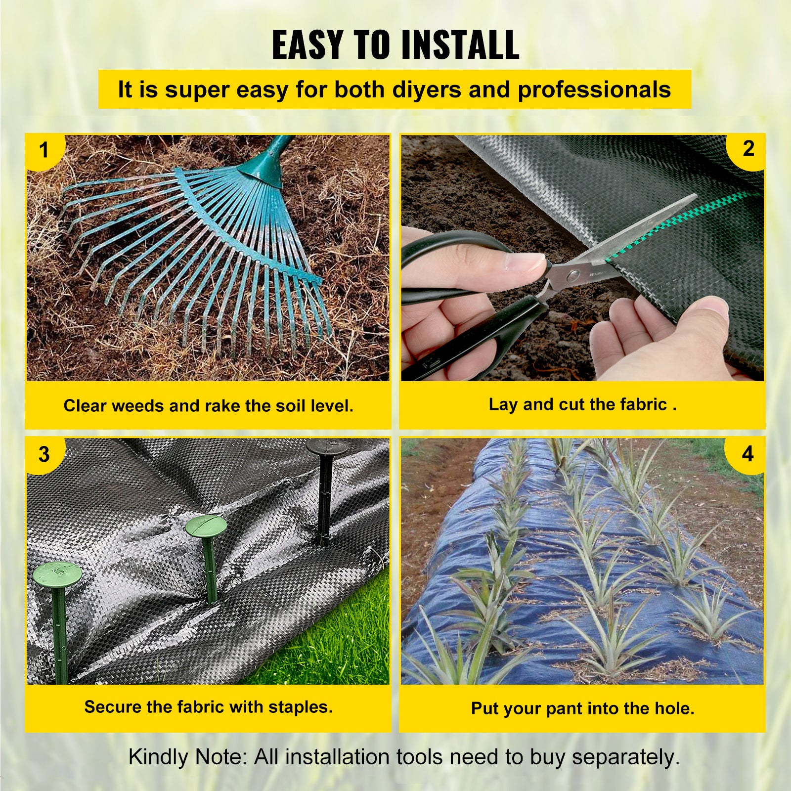 5ft x 250ft Premium 5oz Woven Weed Barrier Landscape Fabric — Heavy‑Duty Ground Cover for Garden, Lawn & Driveway Black